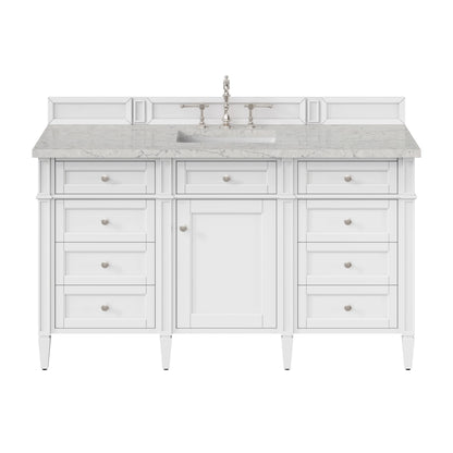 Brittany 60" Single Vanity, Bright White w/ 3 CM Eternal Jasmine Pearl Silestone Top