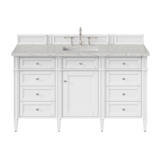 Brittany 60" Single Vanity, Bright White w/ 3 CM Eternal Jasmine Pearl Silestone Top