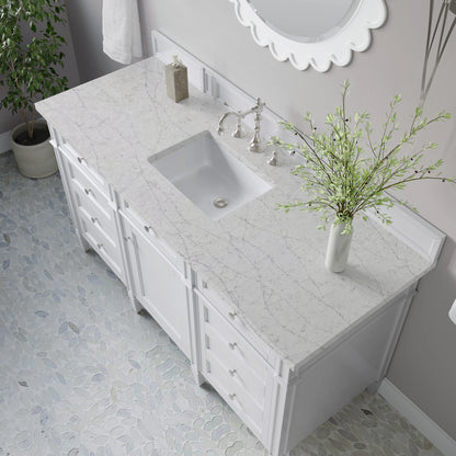 Brittany 60" Single Vanity, Bright White w/ 3 CM Eternal Jasmine Pearl Silestone Top, view 7