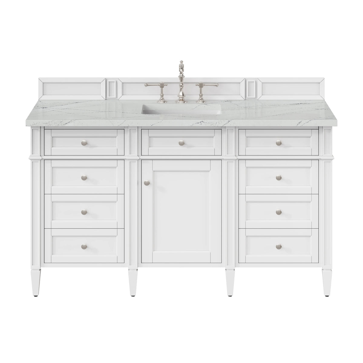 Brittany 60" Single Vanity, Bright White w/ 3 CM Ethereal Noctis Silestone Top
