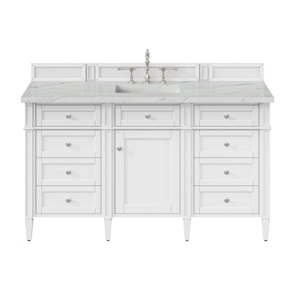 Brittany 60" Single Vanity, Bright White w/ 3 CM Ethereal Noctis Silestone Top