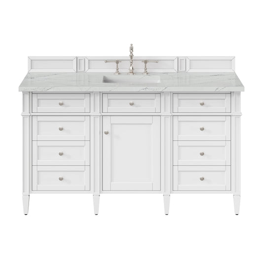 Brittany 60" Single Vanity, Bright White w/ 3 CM Ethereal Noctis Silestone Top