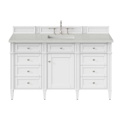 Brittany 60" Single Vanity, Bright White w/ 3 CM Lime Delight Silestone Top