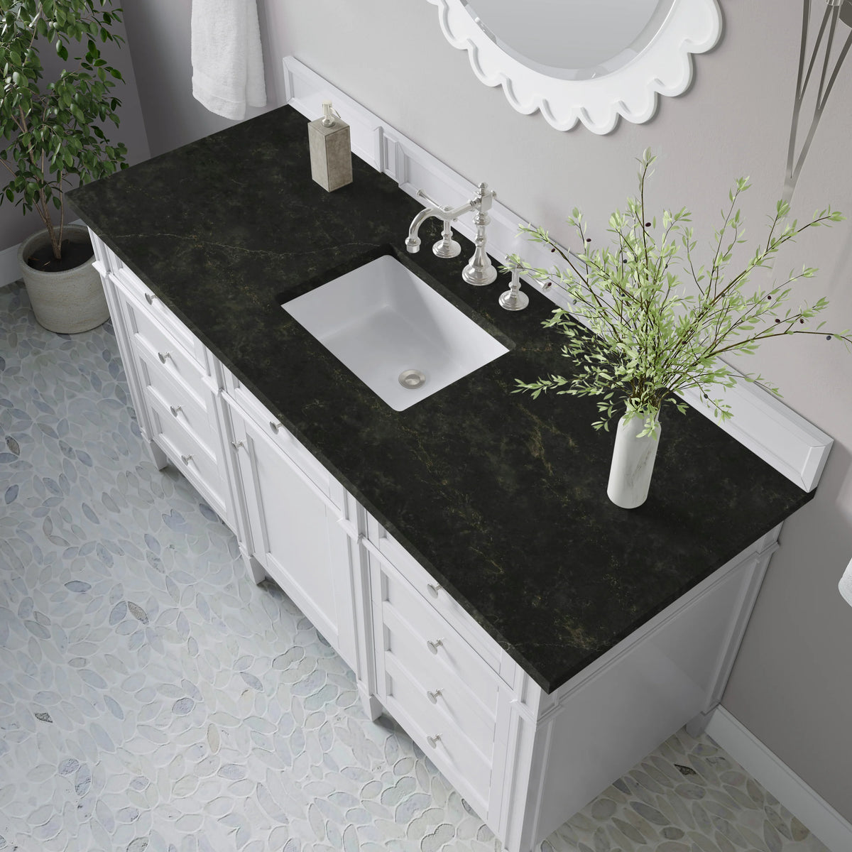 Brittany 60" Single Vanity in Bright White, w/ 3 CM Phantome Eclos Top, view 6