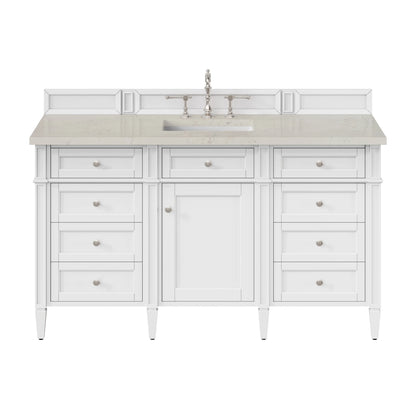 Brittany 60" Single Vanity in Bright White, w/ 3 CM Siberian Silestone Top