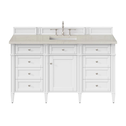 Brittany 60" Single Vanity in Bright White, w/ 3 CM Siberian Silestone Top