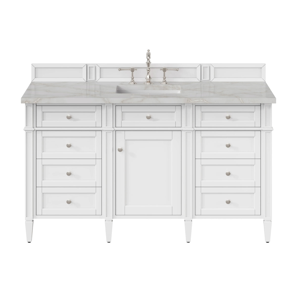 Brittany 60" Single Vanity, Bright White w/ 3 CM Victorian Silver Silestone Top