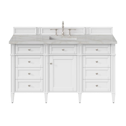 Brittany 60" Single Vanity, Bright White w/ 3 CM Victorian Silver Silestone Top