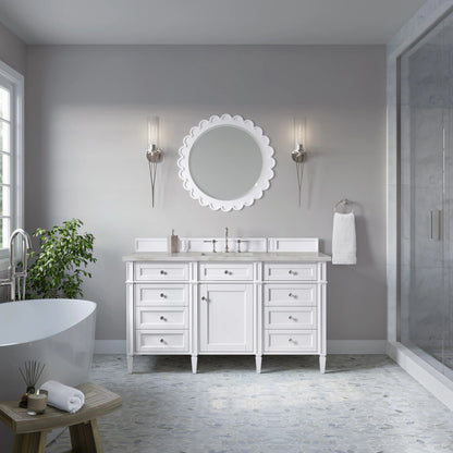 Brittany 60" Single Vanity, Bright White w/ 3 CM Victorian Silver Silestone Top, view 3