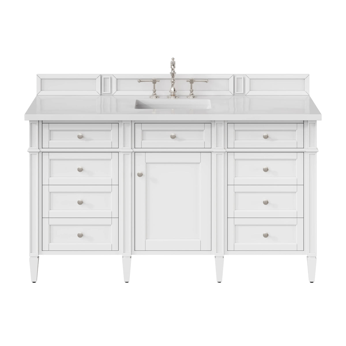 Brittany 60" Single Vanity, Bright White w/ 3 CM White Zeus Silestone Top