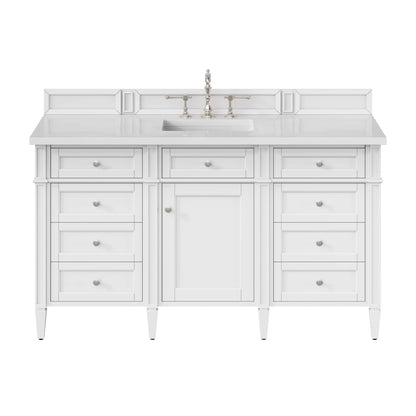 Brittany 60" Single Vanity, Bright White w/ 3 CM White Zeus Silestone Top