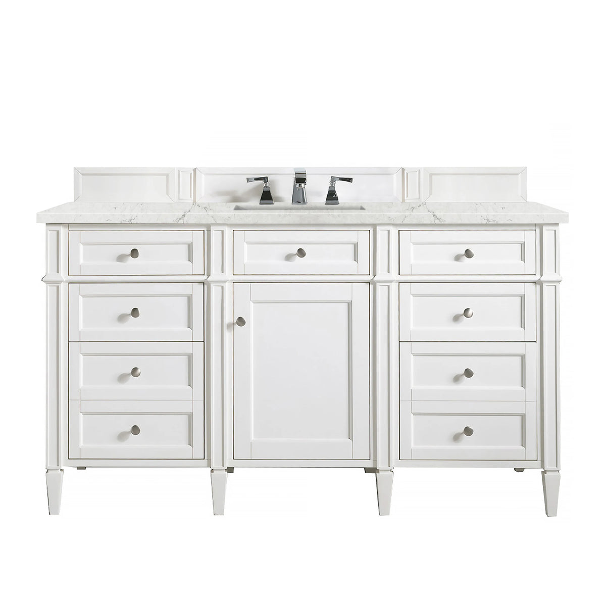 Brittany 60" Single Vanity, Bright White w/ 3 CM Eternal Jasmine Pearl Silestone Top w/FreePower Wireless Charger