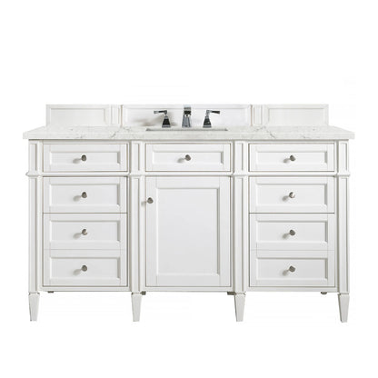 Brittany 60" Single Vanity, Bright White w/ 3 CM Eternal Jasmine Pearl Silestone Top w/FreePower Wireless Charger