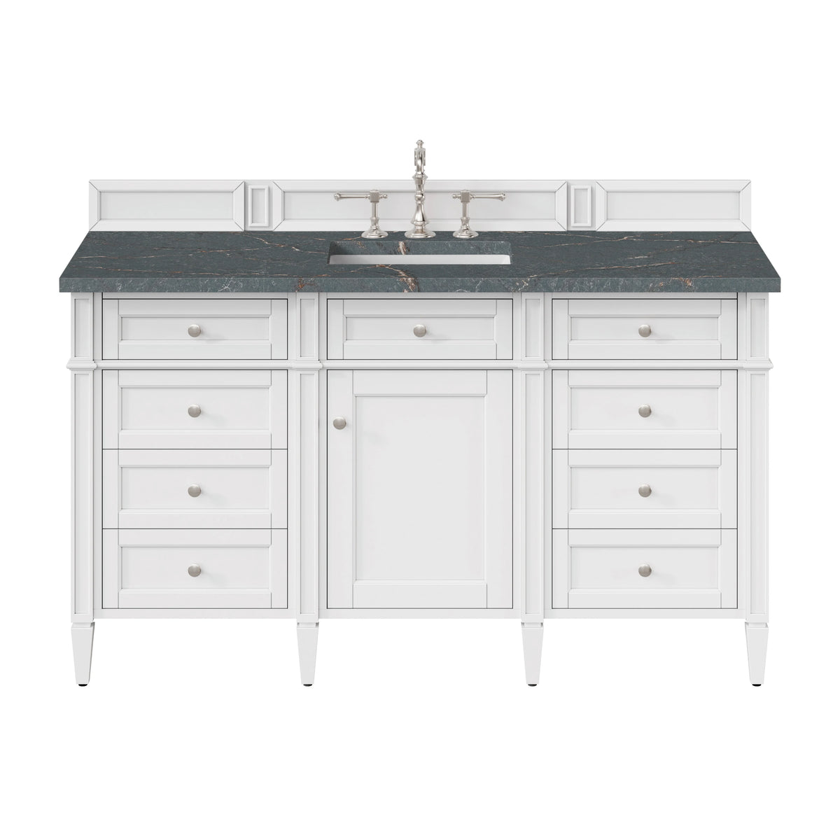 Brittany 60" Single Vanity, Bright White w/ 3 CM Parisien Bleu Silestone Top w/FreePower Wireless Charger