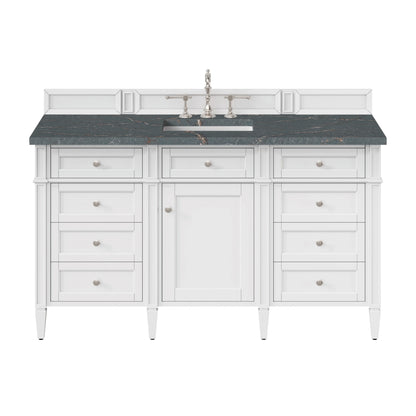 Brittany 60" Single Vanity, Bright White w/ 3 CM Parisien Bleu Silestone Top w/FreePower Wireless Charger