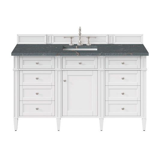 Brittany 60" Single Vanity, Bright White w/ 3 CM Parisien Bleu Silestone Top w/FreePower Wireless Charger