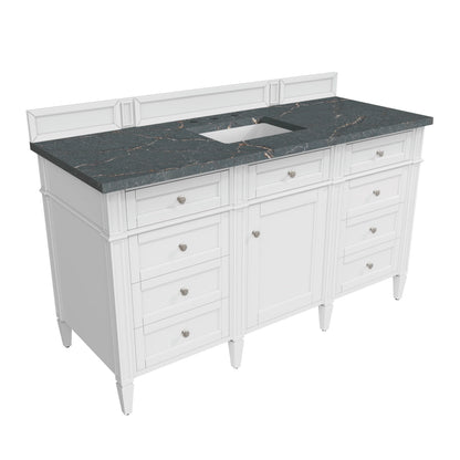 Brittany 60" Single Vanity, Bright White w/ 3 CM Parisien Bleu Silestone Top w/FreePower Wireless Charger, view 11