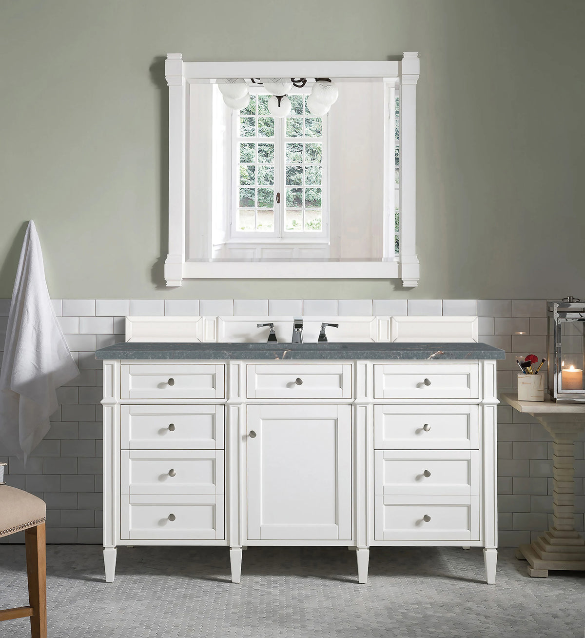 Brittany 60" Single Vanity, Bright White w/ 3 CM Parisien Bleu Silestone Top w/FreePower Wireless Charger, view 6