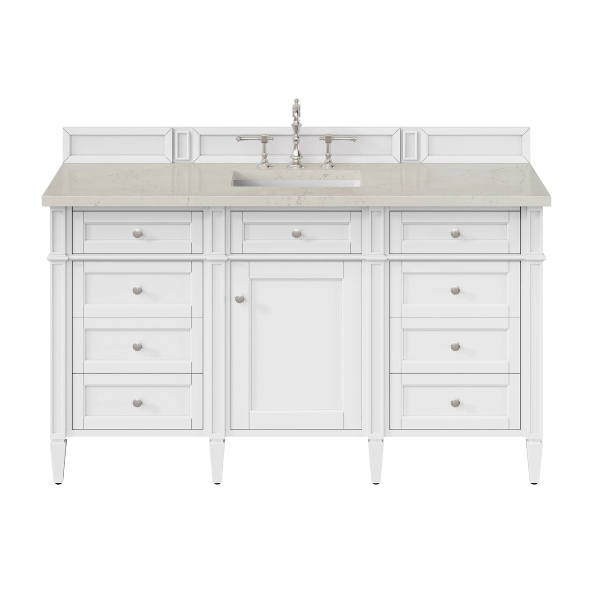 Brittany 60" Single Vanity in Bright White, w/ 3 CM Siberian Silestone Top w/FreePower Wireless Charger