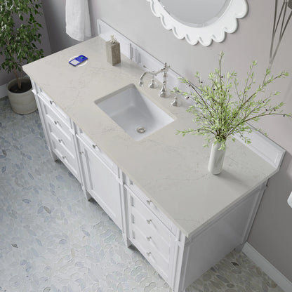 Brittany 60" Single Vanity in Bright White, w/ 3 CM Siberian Silestone Top w/FreePower Wireless Charger, view 8