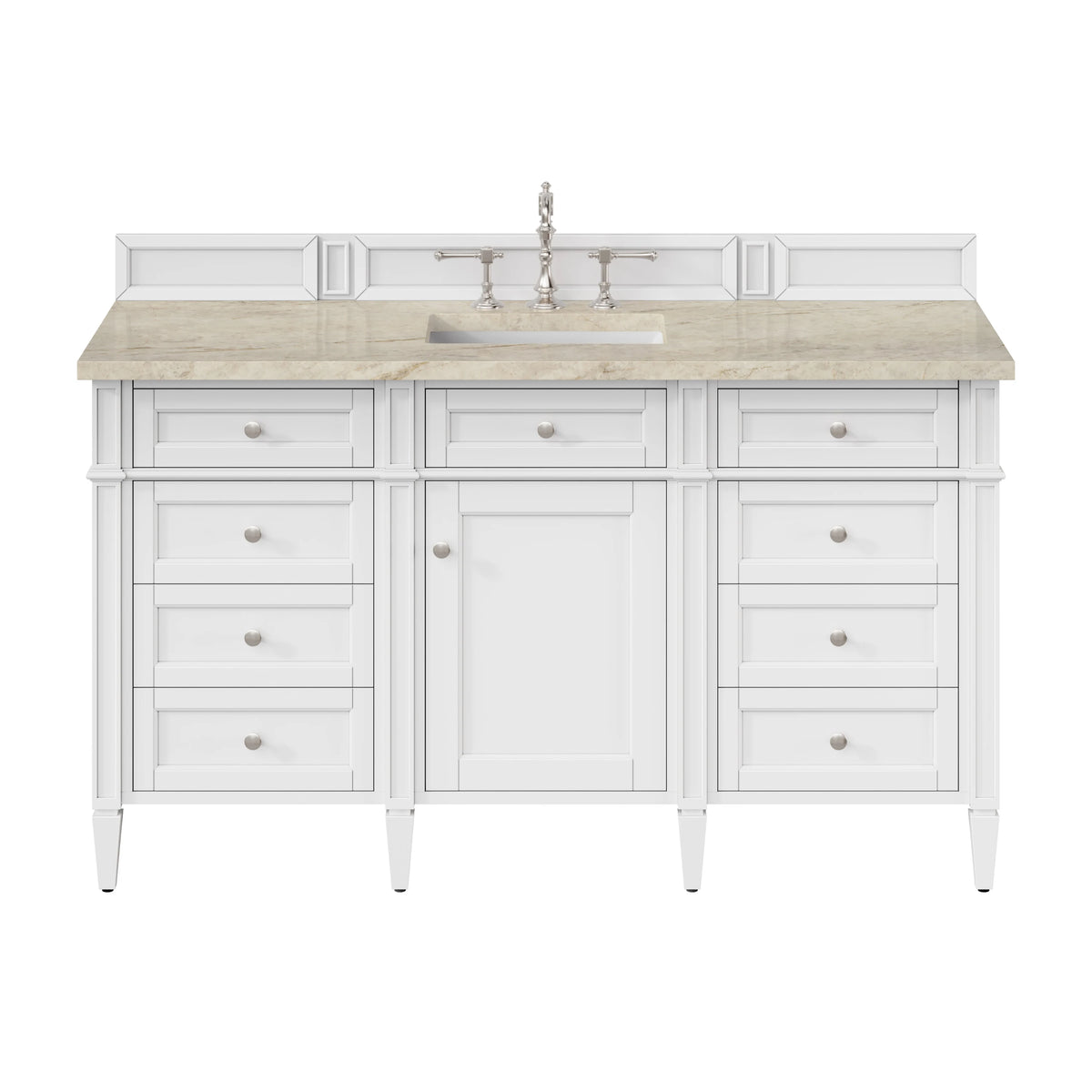 Brittany 60" Single Vanity in Bright White, w/ 3 CM Tajnar Eclos Top w/FreePower Wireless Charger