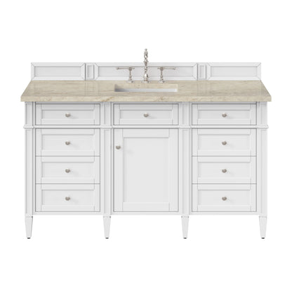 Brittany 60" Single Vanity in Bright White, w/ 3 CM Tajnar Eclos Top w/FreePower Wireless Charger