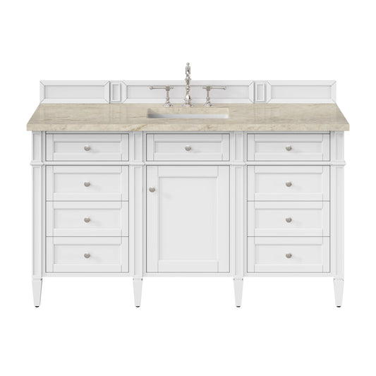 Brittany 60" Single Vanity in Bright White, w/ 3 CM Tajnar Eclos Top w/FreePower Wireless Charger