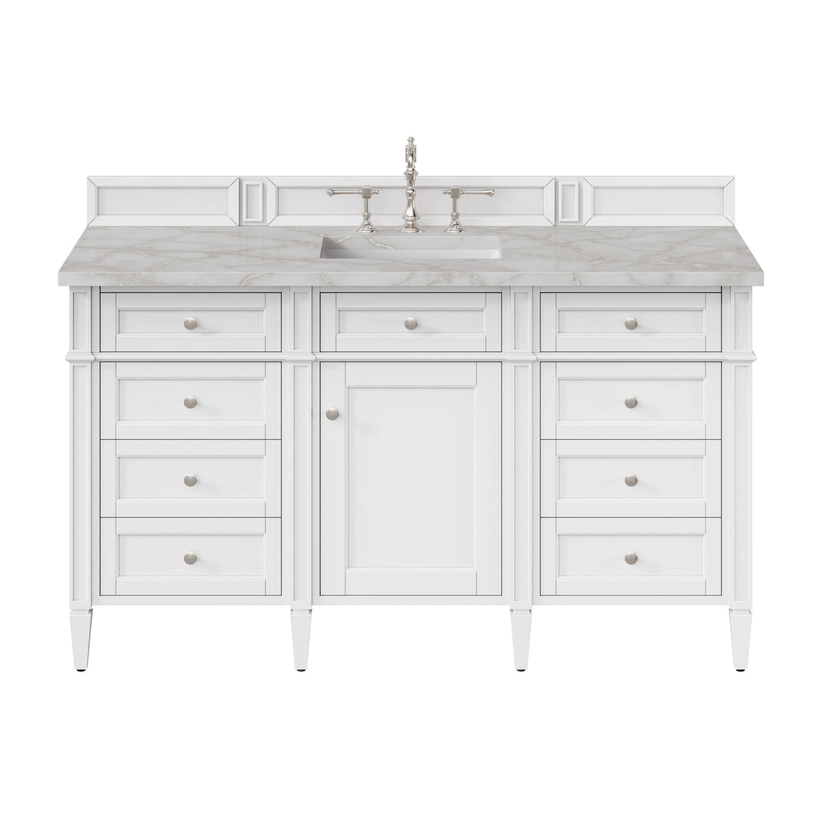 Brittany 60" Single Vanity, Bright White w/ 3 CM Victorian Silver Silestone Top w/FreePower Wireless Charger