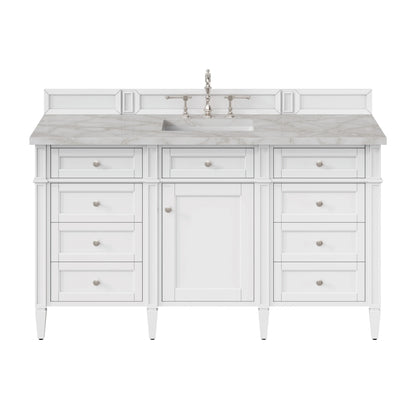 Brittany 60" Single Vanity, Bright White w/ 3 CM Victorian Silver Silestone Top w/FreePower Wireless Charger