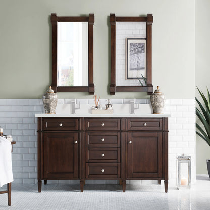 Brittany 60" Double Vanity, Burnished Mahogany w/ Single Hole 3 CM White Zeus Silestone Top & Backsplash, view 3