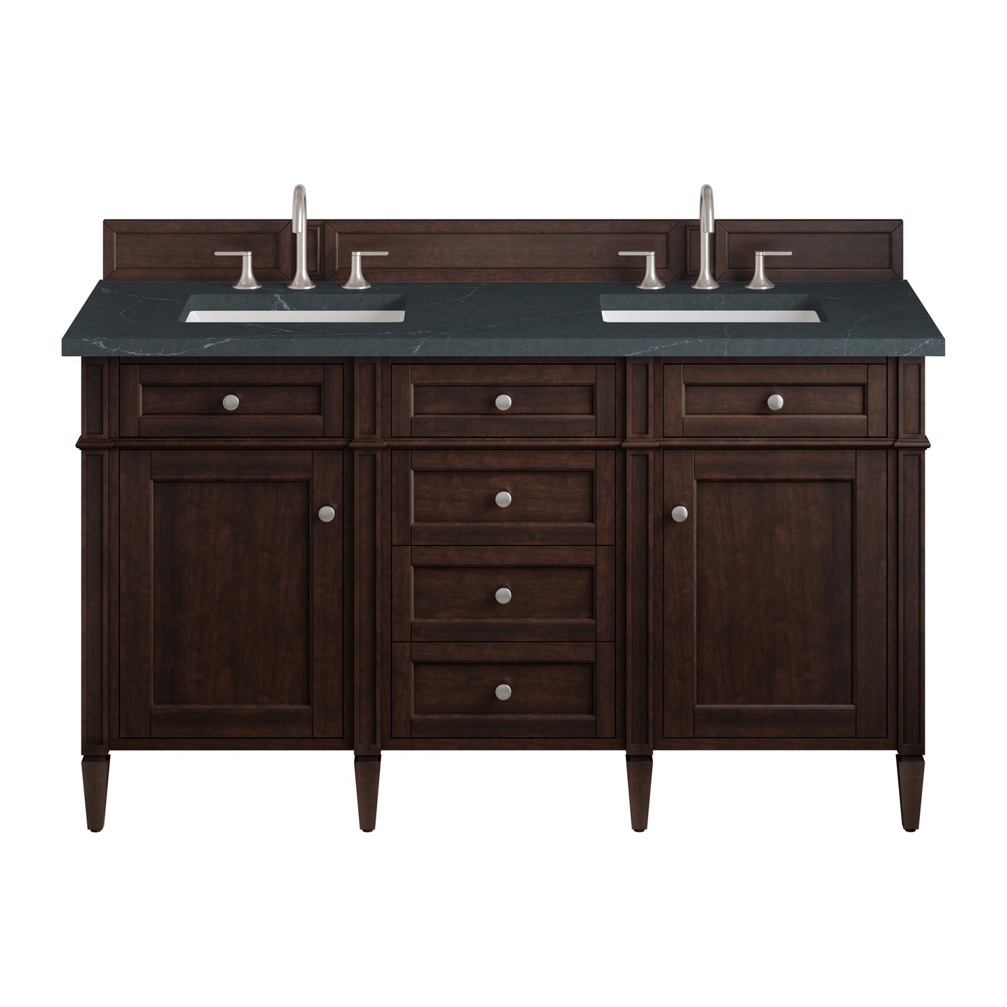 Brittany 60" Double Vanity, Burnished Mahogany w/ 3 CM Charcoal Soapstone Silestone Top