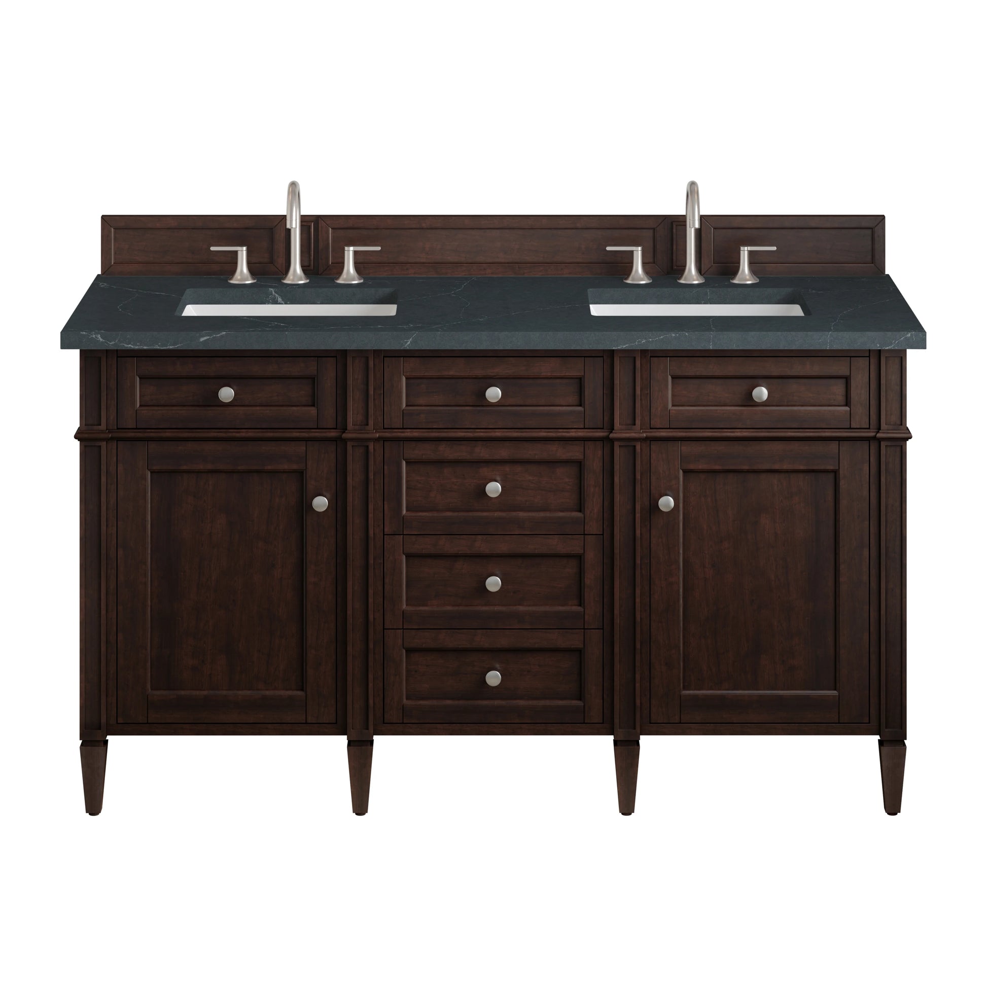 Brittany 60" Double Vanity, Burnished Mahogany w/ 3 CM Charcoal Soapstone Silestone Top