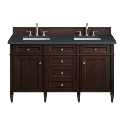 Brittany 60" Double Vanity, Burnished Mahogany w/ 3 CM Charcoal Soapstone Silestone Top