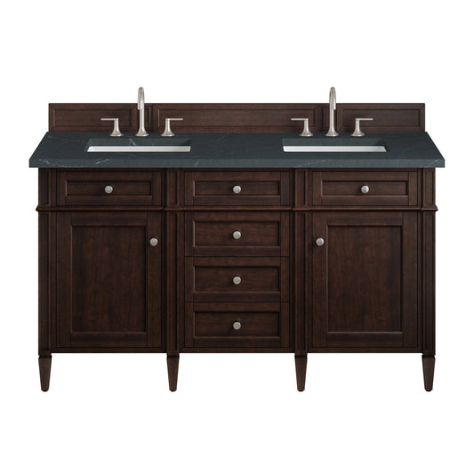 Brittany 60" Double Vanity, Burnished Mahogany w/ 3 CM Charcoal Soapstone Silestone Top