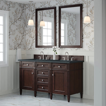 Brittany 60" Double Vanity, Burnished Mahogany w/ 3 CM Charcoal Soapstone Silestone Top, view 4