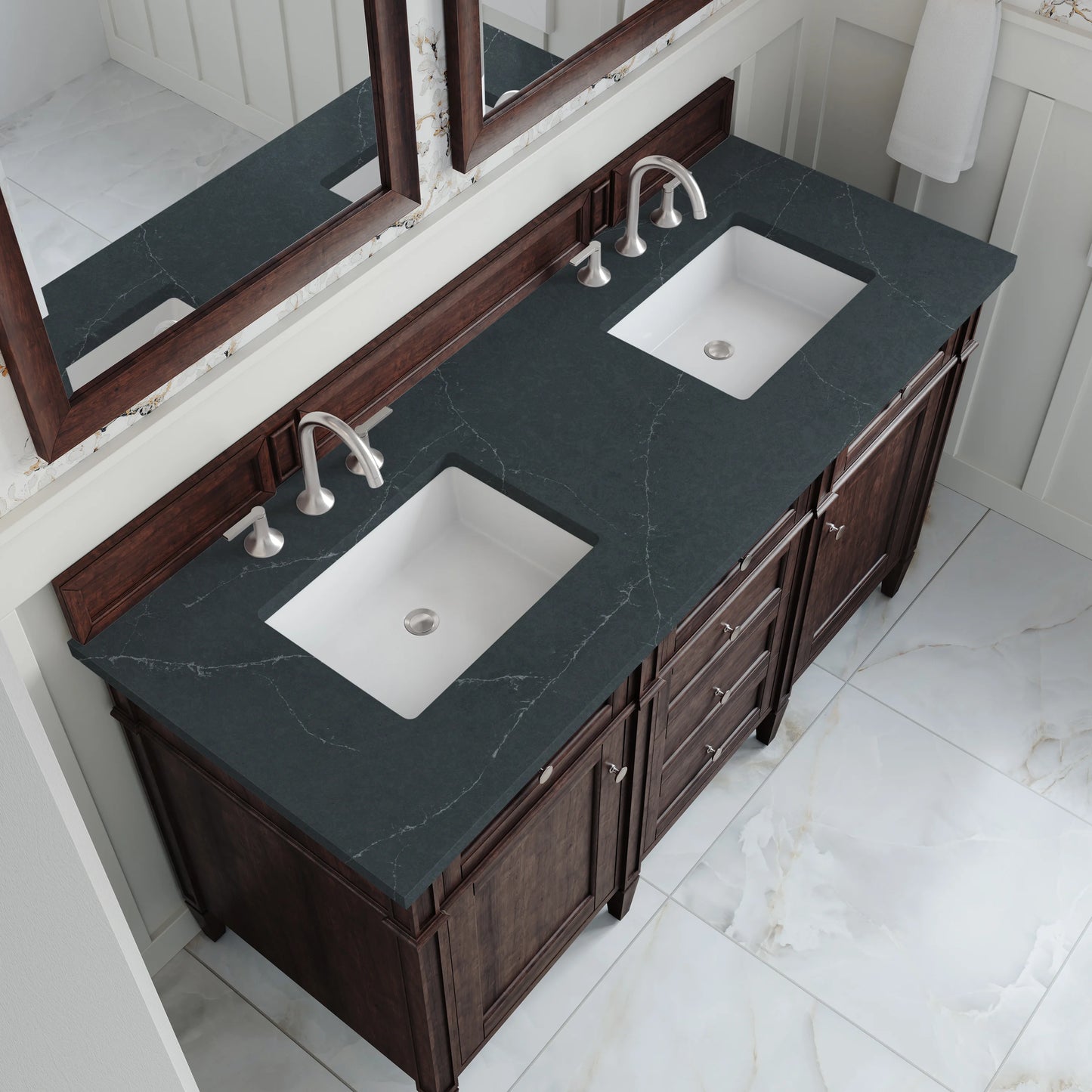 Brittany 60" Double Vanity, Burnished Mahogany w/ 3 CM Charcoal Soapstone Silestone Top, view 7