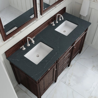 Brittany 60" Double Vanity, Burnished Mahogany w/ 3 CM Charcoal Soapstone Silestone Top, view 7
