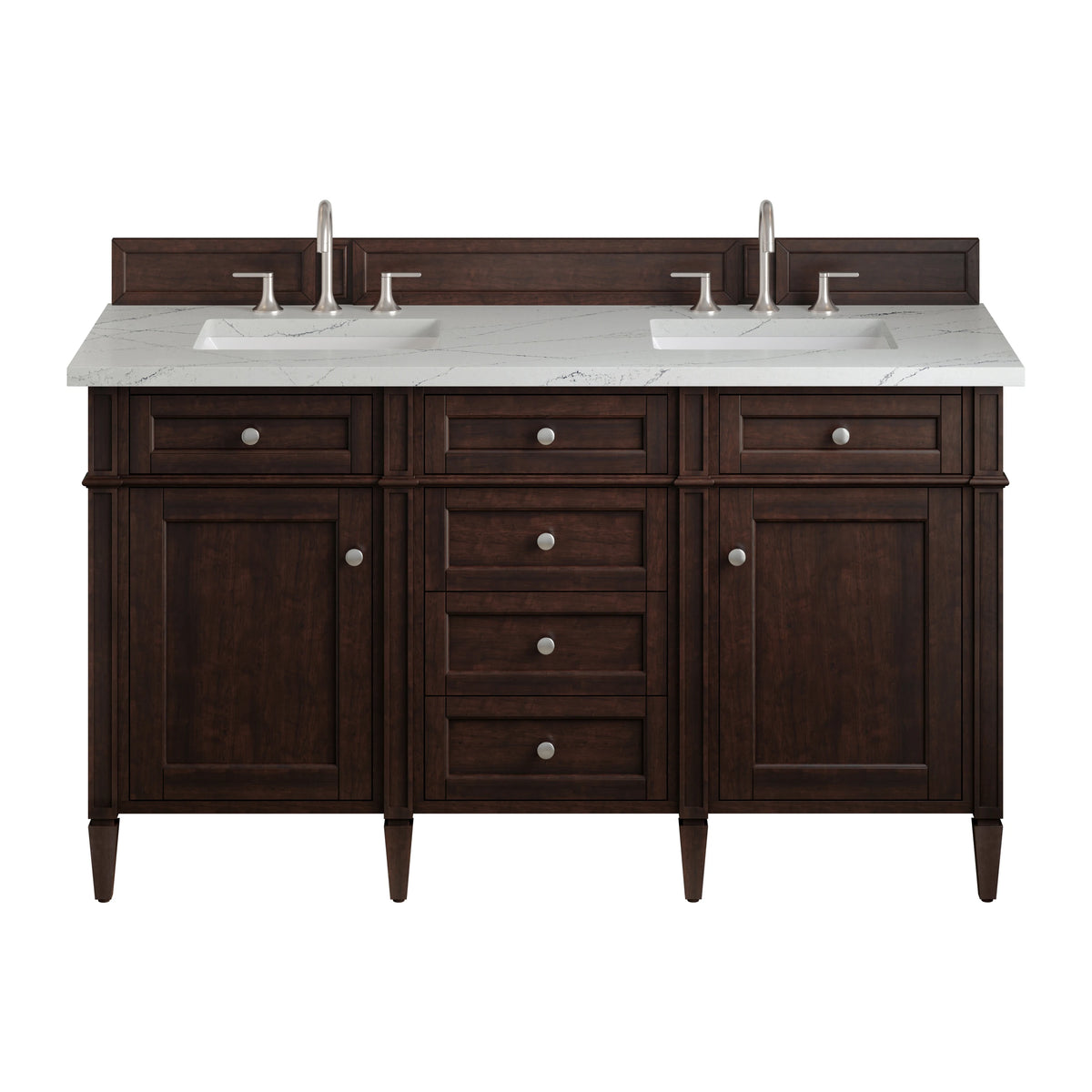 Brittany 60" Double Vanity, Burnished Mahogany w/ 3 CM Ethereal Noctis Silestone Top