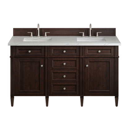 Brittany 60" Double Vanity, Burnished Mahogany w/ 3 CM Ethereal Noctis Silestone Top
