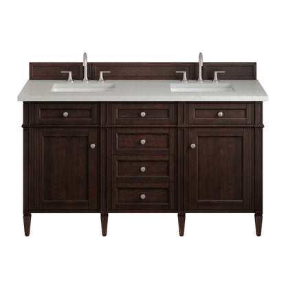 Brittany 60" Double Vanity, Burnished Mahogany w/ 3 CM Lime Delight Silestone Top
