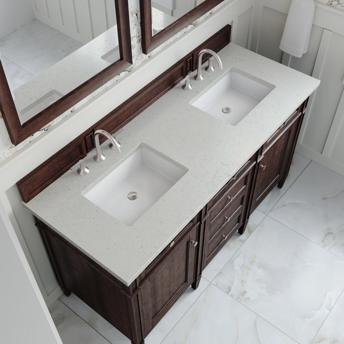 Brittany 60" Double Vanity, Burnished Mahogany w/ 3 CM Lime Delight Silestone Top, view 7
