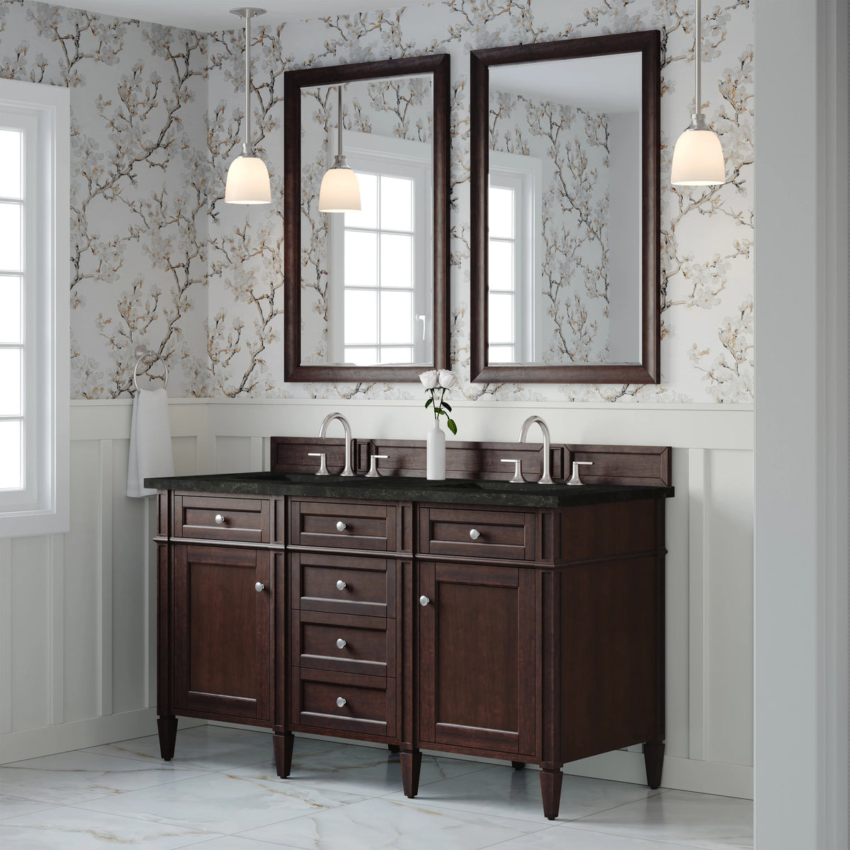 Brittany 60" Double Vanity, Burnished Mahogany, w/ 3 CM Phantome Eclos Top, view 4