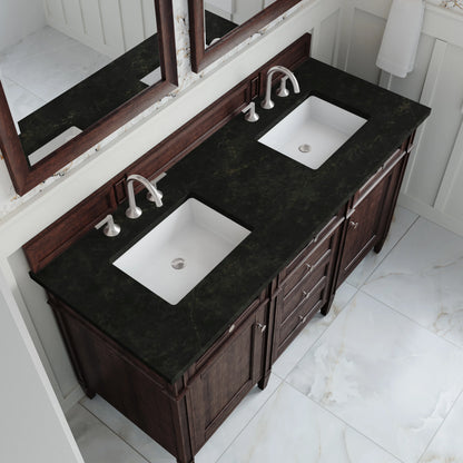 Brittany 60" Double Vanity, Burnished Mahogany, w/ 3 CM Phantome Eclos Top, view 6