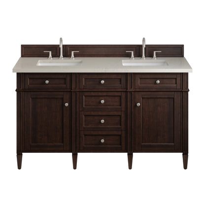 Brittany 60" Double Vanity, Burnished Mahogany, w/ 3 CM Siberian Silestone Top