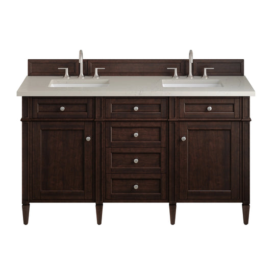 Brittany 60" Double Vanity, Burnished Mahogany, w/ 3 CM Siberian Silestone Top