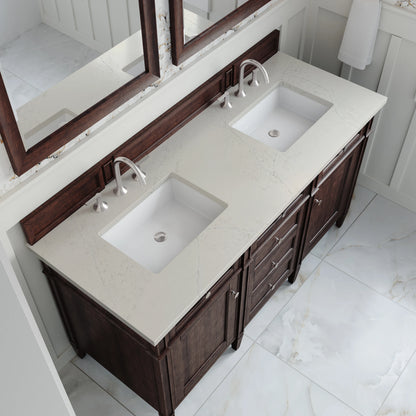 Brittany 60" Double Vanity, Burnished Mahogany, w/ 3 CM Siberian Silestone Top, view 6