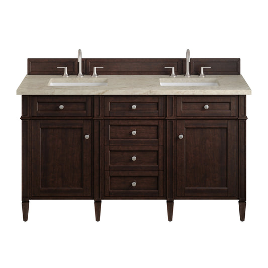 Brittany 60" Double Vanity, Burnished Mahogany, w/ 3 CM Tajnar Eclos Top