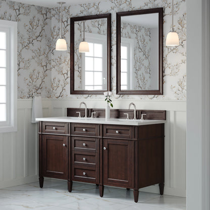 Brittany 60" Double Vanity, Burnished Mahogany w/ 3 CM White Zeus Silestone Top, view 4