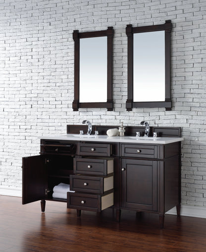Brittany 60" Double Vanity, Burnished Mahogany w/ 3 CM White Zeus Silestone Top, view 5