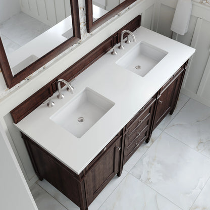 Brittany 60" Double Vanity, Burnished Mahogany w/ 3 CM White Zeus Silestone Top, view 7